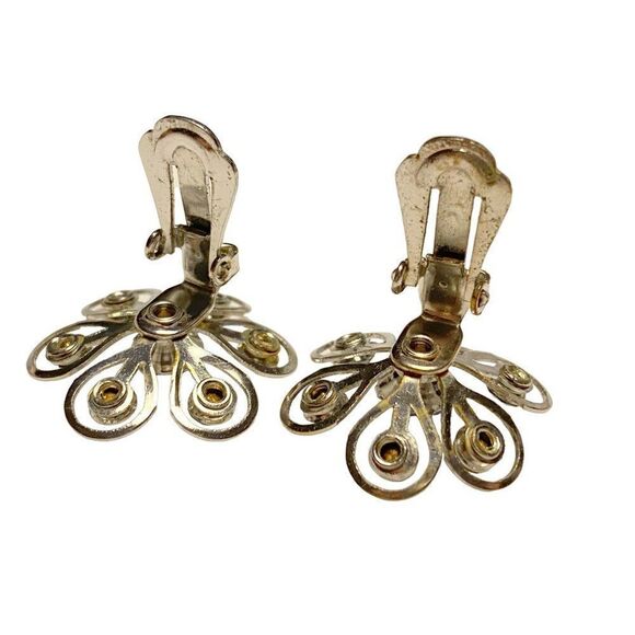 Vintage Blue Crystal Floral Earrings Prong Set Center Stone Snapback Silvertone - Picture 3 of 4